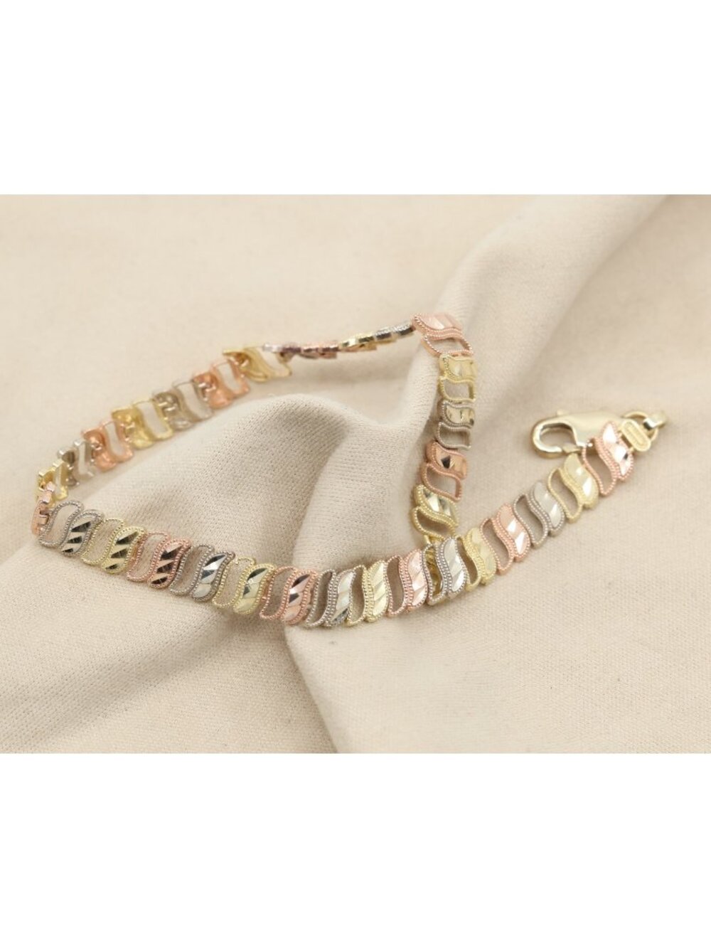 12K Tri Tone Multi Color Gold Diamond Cut Flat Tennis Link Bracelet - 7.50" L
